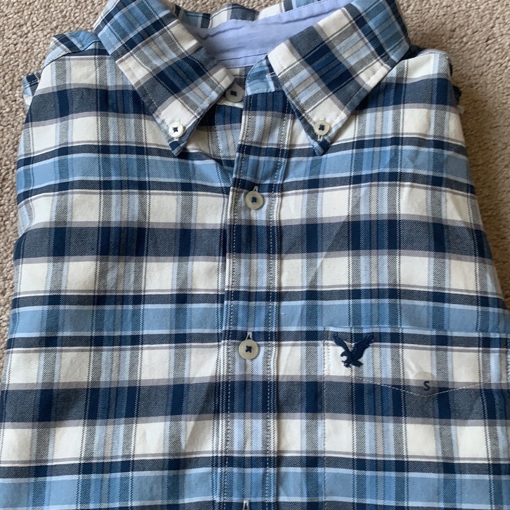 American eagle men S small long sleeve button down classic fit blue grey white